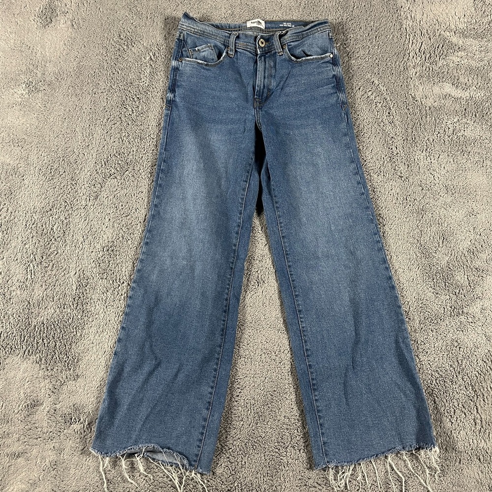 Kensie The Kaya Jeans Womens 28x29 Blue Denim High Rise Raw Hem Wide Leg Grunge